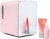 Chefman Portable Mirrored Personal Fridge, 4 Liter Mini Refrigerator, Skin Care, Makeup Storage, Beauty, Serums And Face Masks, Small For Desktop Or Travel, Cool & Heat, Cosmetic Application, Pink