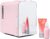 Chefman Portable Mirrored Personal Fridge, 4 Liter Mini Refrigerator, Skin Care, Makeup Storage, Beauty, Serums And Face Masks, Small For Desktop Or Travel, Cool & Heat, Cosmetic Application, Pink