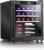 COSTWAY Wine Cooler, 21 Bottles Freestanding Champagne Wine Cellar and Chiller with 41℉- 64℉ Digital Temperature Display, Wooden Shelves, Glass Door, Built-in LED light, Quiet Operation, Mini Countertop Wine Fridge for Home Kitchen, Black