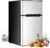 Nafort Mini Fridge with Freezer, 3.2Cu.ft 2-Door Compact Refrigerator with Reversible Door, Removable Glass Basket/Shelves & Recessed Handle for Home, Bedroom, Office, Dorm, Garage (Grey)